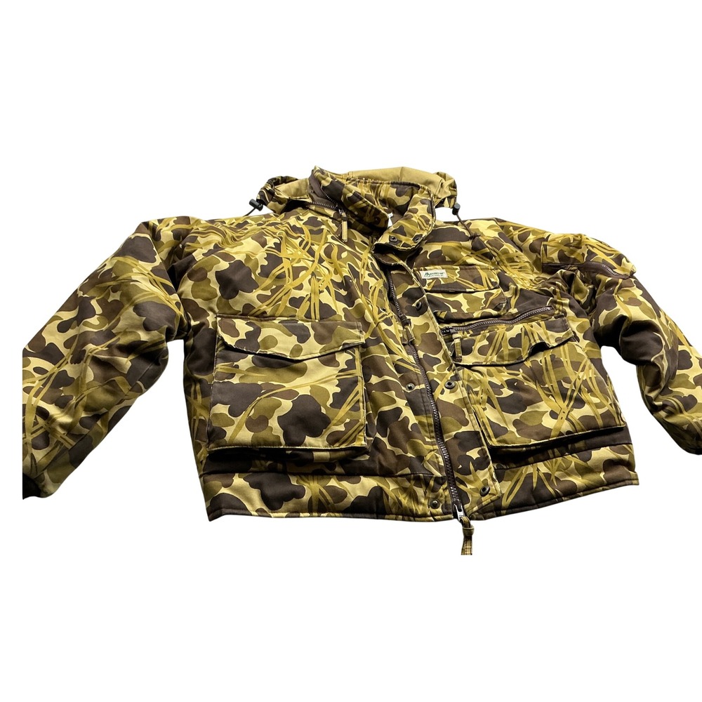 Vintage Mount'n Prairie Camo Hunting Jacket Duck Camouflage Hooded Mens XL USA